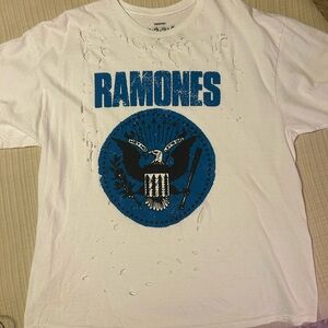 Urban Outfitters Distressed White Ramones Graphic T-Shirt